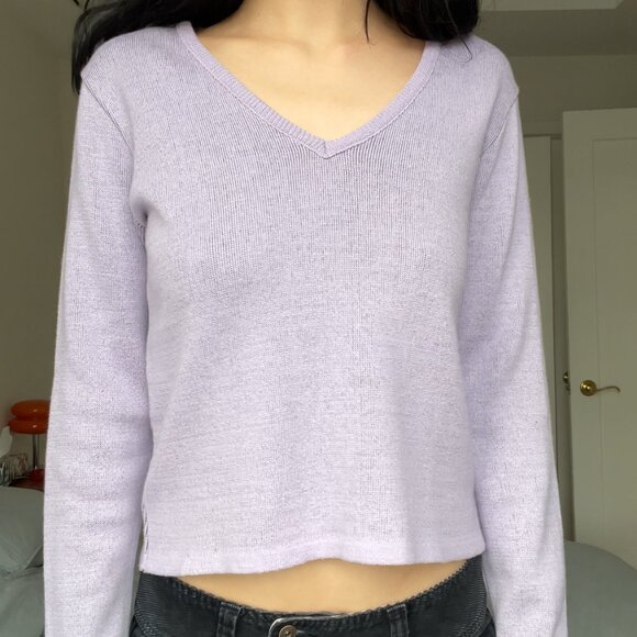Vintage Purple V-neck Knit Baby Fit Sweater - Picture 1 of 6